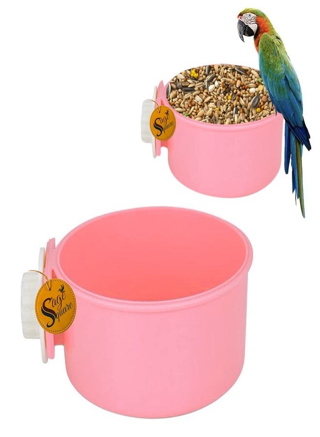 Sage Square Sage Sqauare Plastic Bowl, Hanging Kennel Cage Bowl Food & Water Feeder Coop Cup for Cat, Puppy, Birds and Other Small Pets (Round Pink) - Image 2